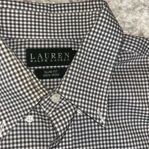 Polo Ralph Lauren Mens Black Gingham Check Non Iron Slim Fit Size 16 (34-35)